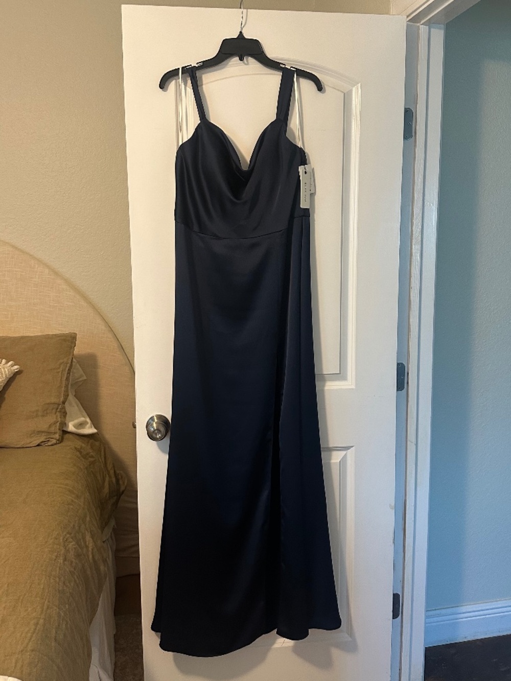 Jenny Yoo Gina Luxe Satin Bridesmaid Dress French Blue Size 16 NWT